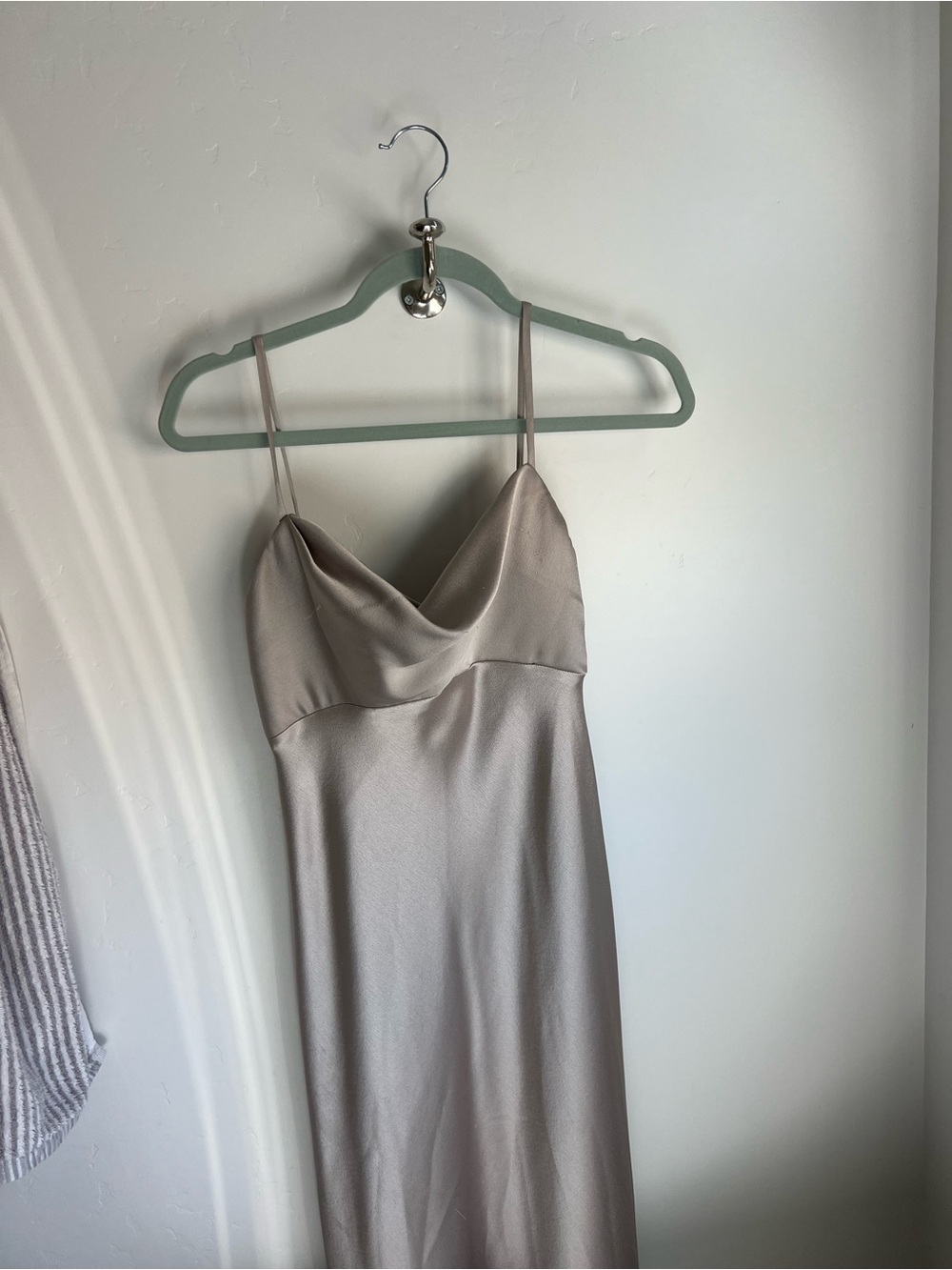 Jenny Yoo Strapless Satin Slip Dress in Taupe